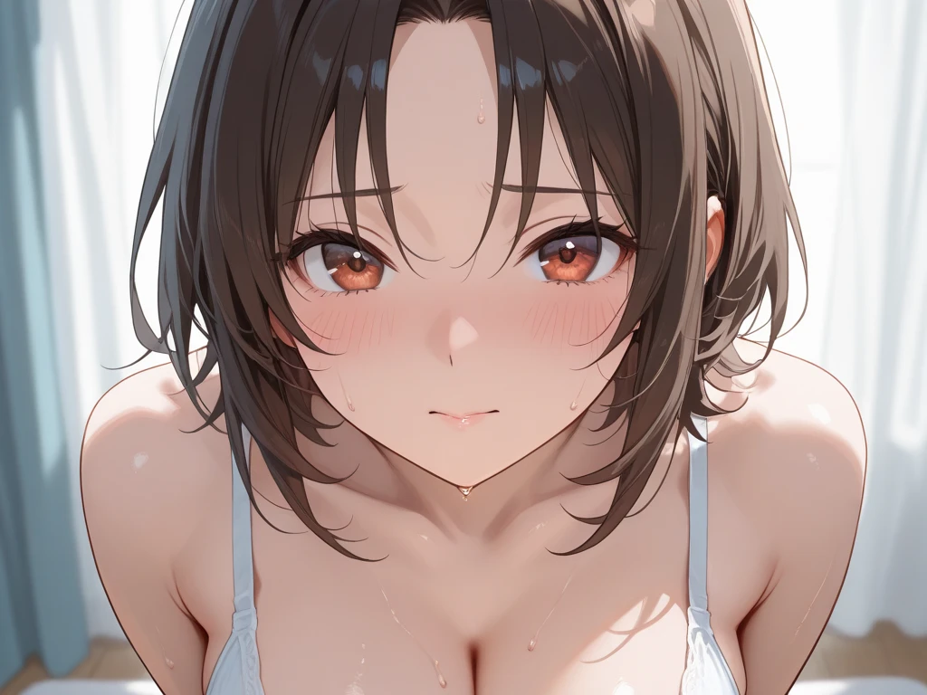 nsfw,uncensored,(super fine illustration,8K CG wallpaper,best quality,extremely detailed,ultra high res,best aesthetic),1girl, solo,idolmaster, ((riina tada)), (16yo, beautiful girl), (beautiful dark blue eyes),((((beautiful light brown hair)))), ((extra short hair)),(wet hair), (shiny hair),(wet skin), (pale orange skin),(shiny skin),((blue and orange floral bikini)),((see-through)),(flat chests,small breasts), ((pubic (light brown hair:1.5))), (((clothes lift))),((steam)),(scatter sweat),(one eye closed), ((out tongue)),(Kamimei),(feel good),(ecstacy Face),(summer beach house,sunset),(one eye closed),(((carrying sex))),,((Cum on body:1.9)),((Cum on face:1.9)),((cum on hair:1.9)),((Cum in mouth:1.1)),((bouncing breasts),(Petite),