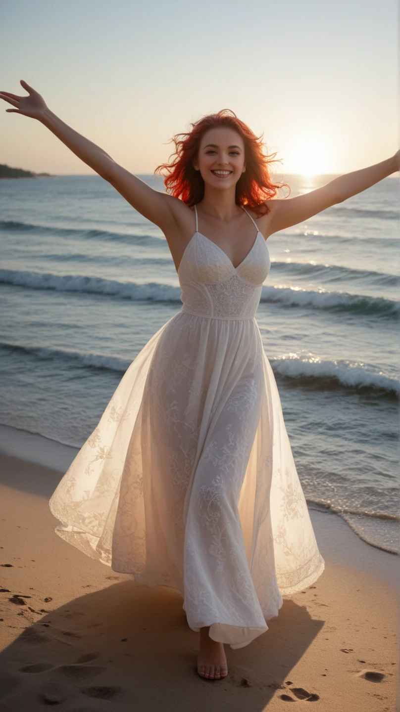 (Photograph of jessica chastain ) , smiling , having fun, dancing ,drinking , at a beach pparty , sexualized body , ( extremely realistic insanely detailed skin texture ) (1lady, solo, full body:1.2), Clothing: yellow short maxi dress, wide-brimmed hat, strappy sandals, Accessories: shell necklace, Hair: loose beach waves, Makeup: natural, glowing skin, Behavior: relaxed, carefree, free-spirited, Location: beach, resort, outdoor festival (( correct hands , correct fingers , Kodak 200T, dramatic lighting, global illumination ,Clear facial features, 85mm, 100mm lens, f/1.8 uplight, Ilford film stock --ar 16:9 --q 2 --v 5, Create ultra-detailed images textures, capturing every detail with precision ))