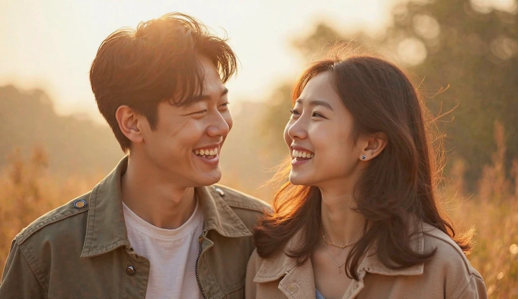 ((best quality)), ((masterpiece)), (detailed), perfect face、Korean Couple、smile、men and women、laughing