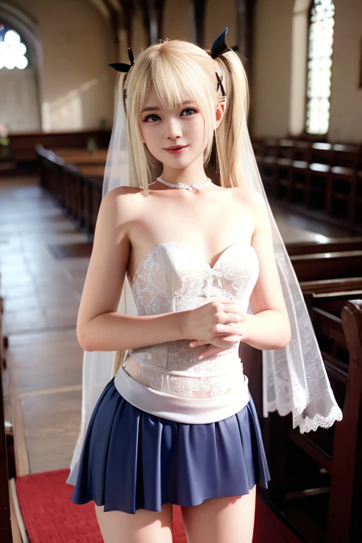 <lora:koreanDollLikeness_v10:0.3>, ASCIIbest quality, high quality,(ulzzang-6500:1.0), highres, photorealistic, 4K, Raw, masterpiece, beautiful color, cinematic light, cinematic shadow, high detail face, detail skin,
1 gril(elf, bride, (blonde hair, shiny hair, long hair), beautiful blue eyes, extremely cute and beautiful, big breasts, thin waist, 16 years old, elf ears), (smiling:0.8), dynamic angle, sharp outline, (looking at viewer),
wearing wedding dress(white wedding dress, wedding veil, long white gloves, white ribbon, flower, translucent), full body, holding flower,
((gothic cathedral)), (Stained glass windows:1), indoor, light from above, halo, low contrast, (side view),