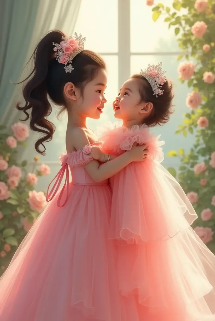Real pinay two kids gilr and baby girl 1years old wearing pink gown princess