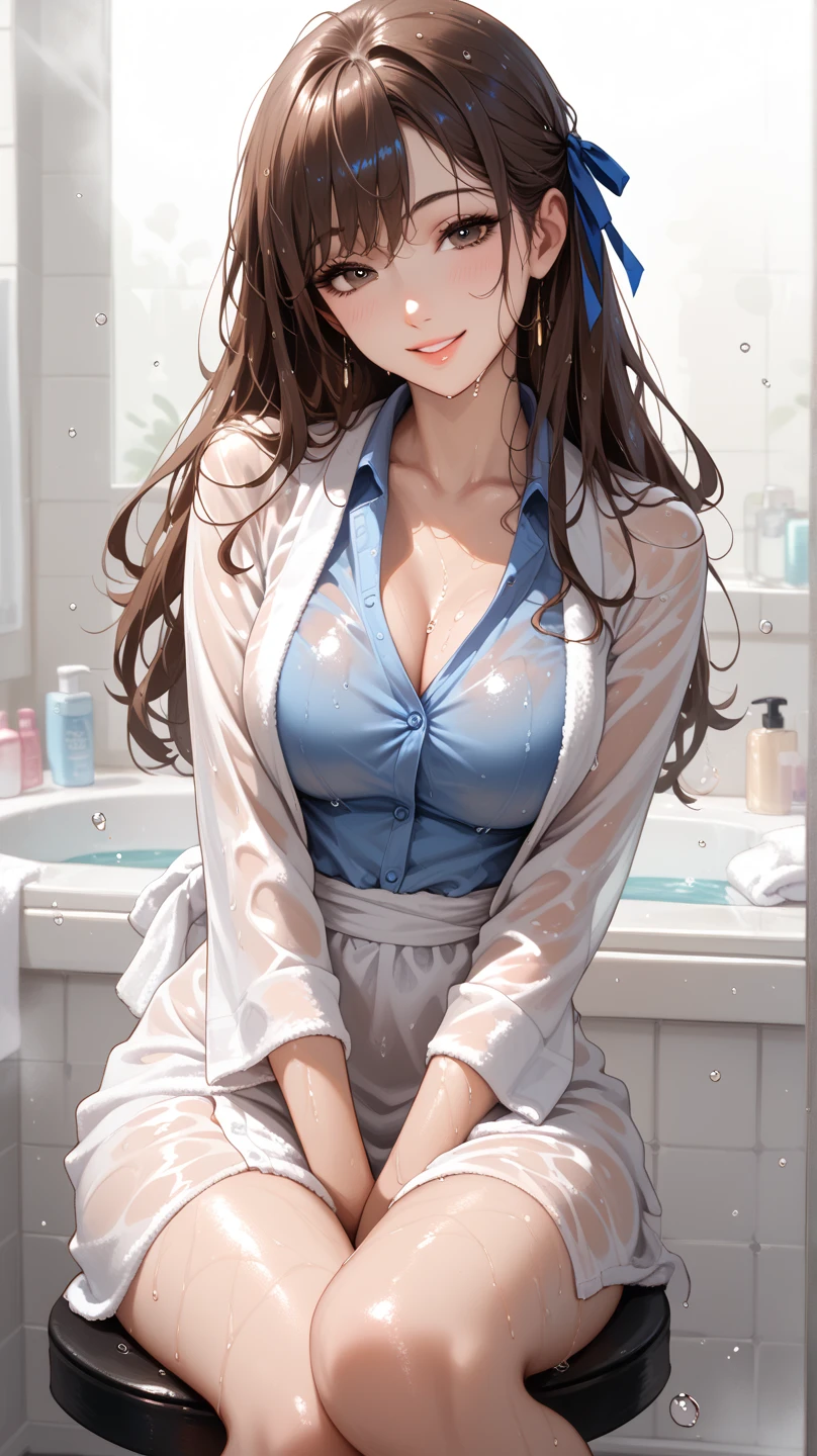 (8K), (best quality), (muste piece: 1.2) Sexy woman using an electric toothbrush in the bathroom ((wearing pajamas))