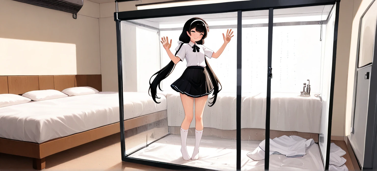 beauitful face，Anime face，Bottom-up perspective in a short skirt，Disgusted expressions。