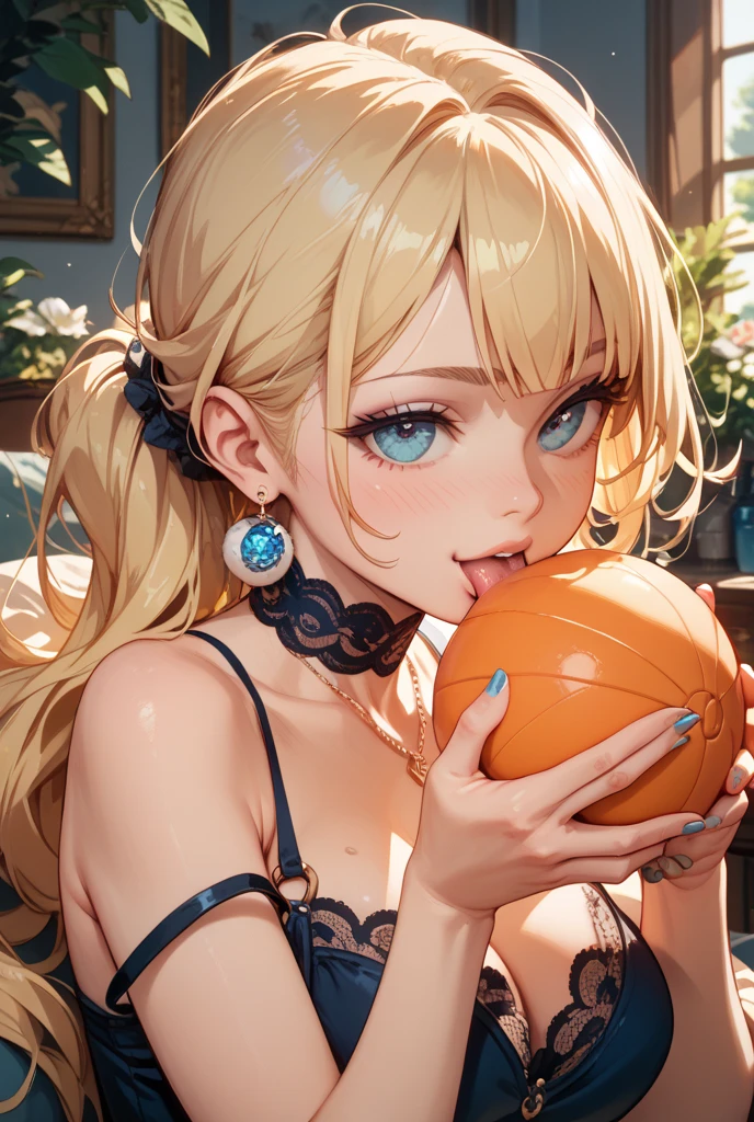 blonde blue eyes、 girl、small breasts、twin tails、girl、small breasts、smiling smile、Looks about 、Petan Musume、he is short、メロン🍈を食べる、メロン🍈の世界、There are a lot of melons