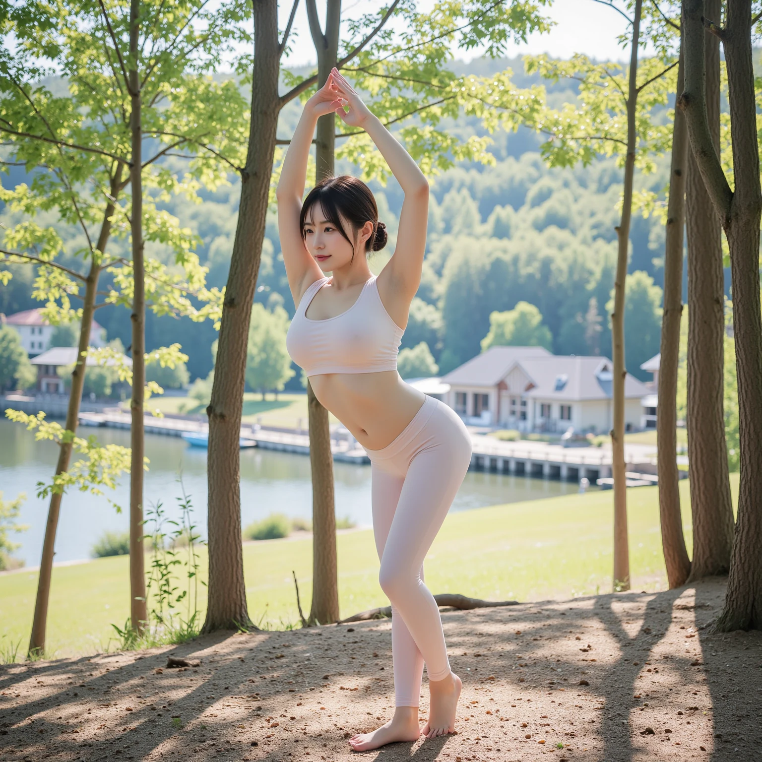 Top quality, ultra high resolution, (photorealistic: 1.4), one girl, masterpiece, outdoor, full body, white micro bikini. Open legs