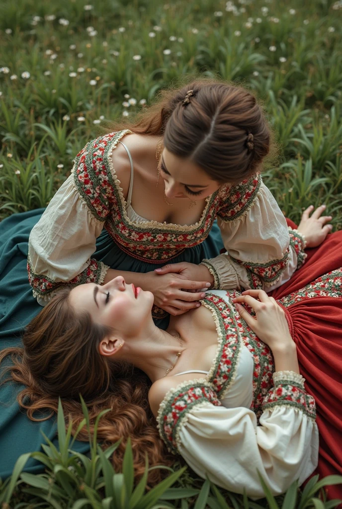 there are two women in love, sitting on a bench talking to each other, romantic era painting, magali villeneuve and monet, fantasy victorian art, by Cynthia Sheppard, lesbian art, art of edouard bisson, romantic painting, romance novel cover, magali villeneuve', elegant digital painting, romanticism painting, by Mark Arian, romanticism art style, inspired by Cynthia Sheppard