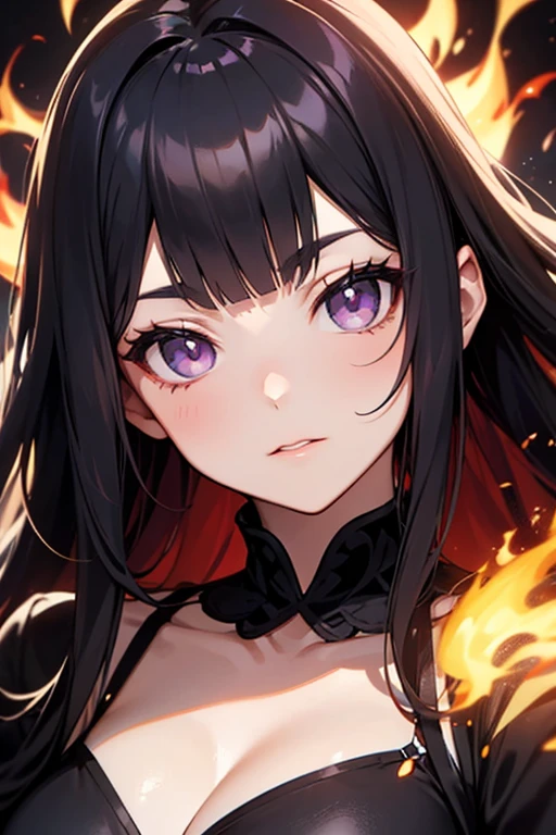 (masterpiece, best quality, illustration), Anime girl, black hair, hair bobbles, wince, long eyelashes, light smile, asymmetrical hair, bangs, (hair over one eye), gradient eyes, devil pupils, makeup, blush, (yandere), (raised eyebrow), Surrealism, drop shadow, anaglyph, stereogram, tachi-e, pov, atmospheric perspective, Futurism, anime style, anime, blurry, 8k, super detail, masterpiece, high quality, best quality, high details, award winning, 4K, 8k, blurred background, focused portrait,