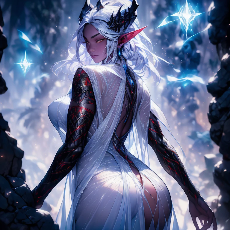 Full Moon Night、Outside the cave、((Light Gate))、((1 cute girl from the dragon tribe with horned silver hair、Bondage costumes、Rear view of a fun walk with one Shiba Inu))、((Close-up photos、Backshots))、Volumetric fog、Halation、、Dramatic atmosphere、central、thirds rule、Realistic depiction、