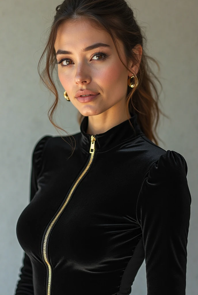 Portrait of a girl, the most beautiful in the world, (medieval gold shining armor), gold metal reflections, upper body, outdoors, intense sunlight, far away castle, professional photograph of a stunning woman detailed, perfect bobbed sexy intense black hair, sharp focus, dramatic, award winning, cinematic lighting, volumetrics dtx, (film grain, blurry background, blurry foreground, bokeh, depth of field, sunset,interaction, Perfect gold chainmail), (masterpiece), (extremely intricate:1.3), (realistic),