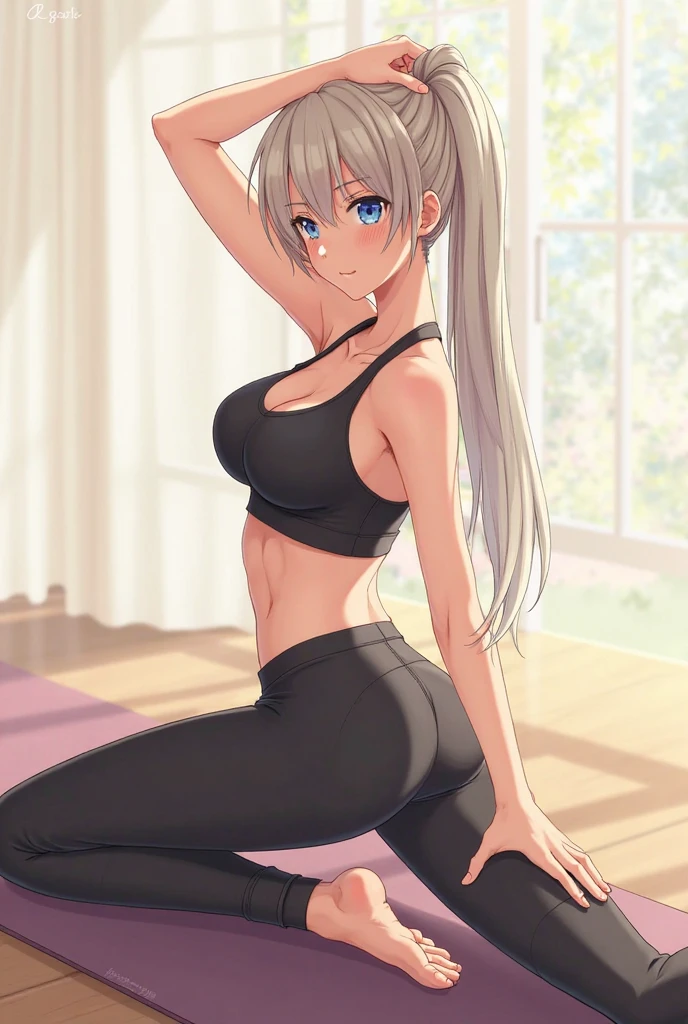 (masterpiece), best quality, BREAK, expressive eyes, (perfect face), 1woman, BREAK, (medium hair, white hair), BREAK, (lavender eyes, detailed eyes), BREAK, (happy smile) BREAK, (short heigh), BREAK, (white t-shirt) , BREAK, (black leggins), BREAK, (black sport boots), BREAK, (fitness room), BREAK, (exercise)