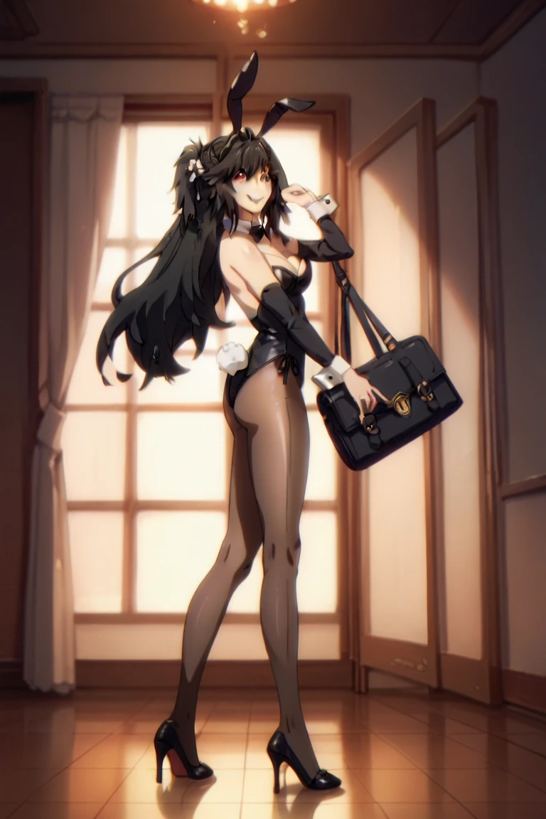 ((Masterpiece)), ((Best Quality)), ((Best Quality)), (Illustration of one girl), Long black hair, tall, muscular strong body, abs, muscular and thick arms, Maid clothes, indoor