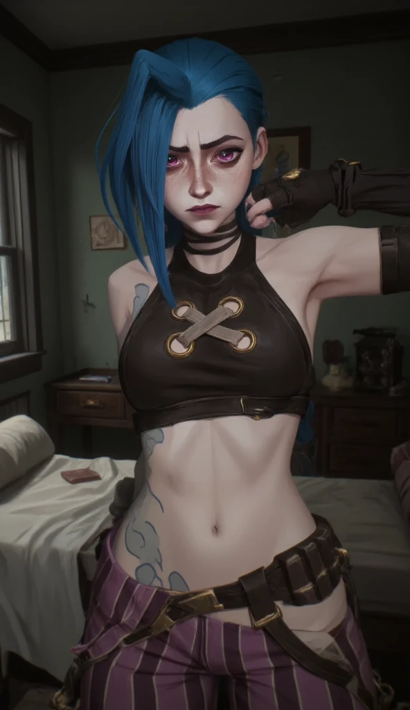 For honor, NSFW, 13 years old, pitite and slender body, skinny, green skin, vibrant blue hair