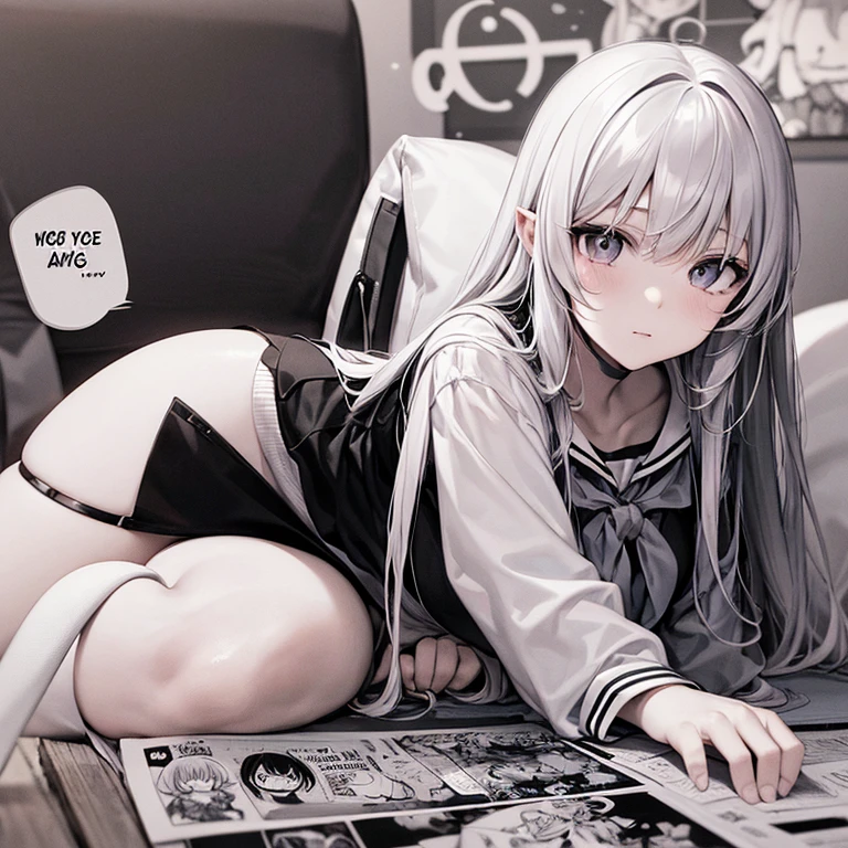 make a girl wolf white hair the book white wolf white tail aluminum diaper black shirt black pants with white stripes on the sides white slipper bottomless front top quality bottomless
