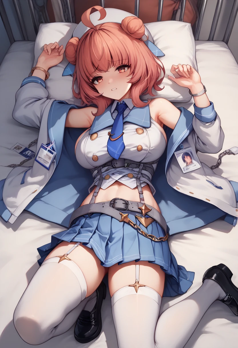 Juna Crawford, (((Yellow panties))), undergarment、Yellow bra、Open mouth, embarrassed from, Adults, (((Sukesuke panties)))、a blue skirt, (((((torn clothes))))), sitting, against wall,