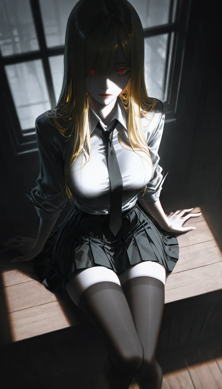 a sexy girl in blouse and skirt, showing underwear, sitting or standing, long stockings, (((upskirt))), camel toe, sexy underwear, medium breasts, (very detailed), ((face perfectly detailed), ((face perfectly detailed)), (hand), (hand hand), (detailed hand).