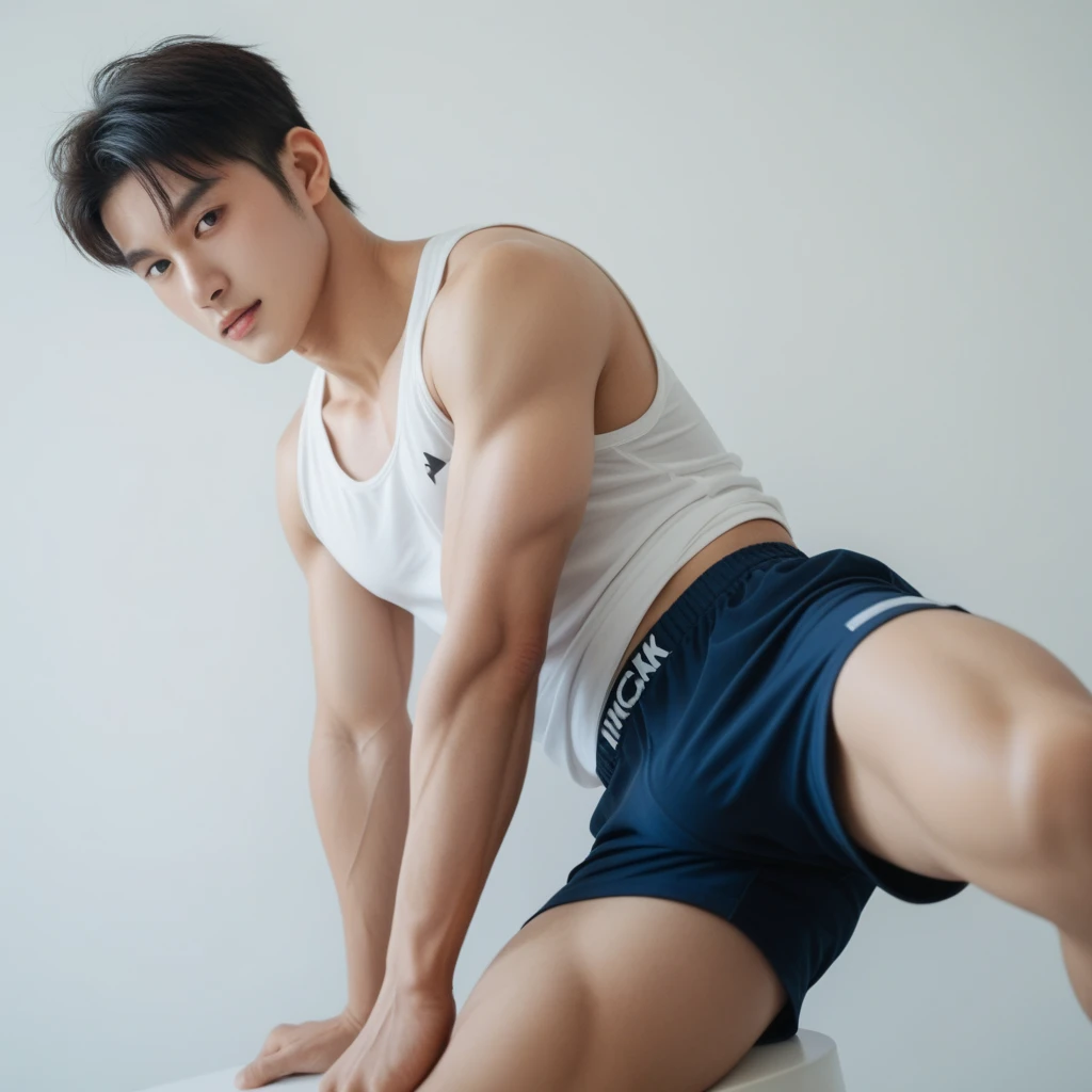 High school boy、He has six-pack abs and a big crotch、underwear