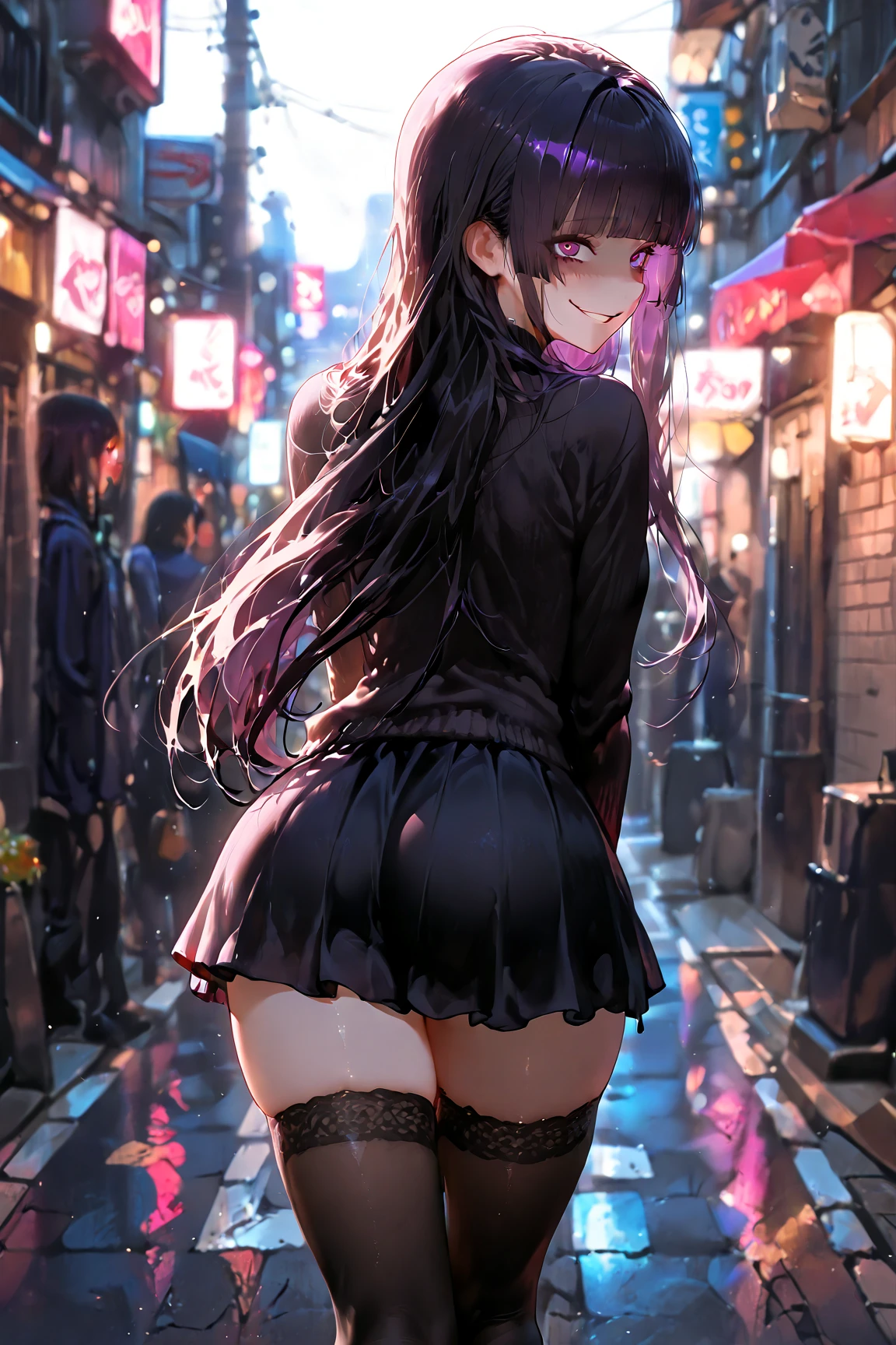 All intricate details: "(masterpiece, best quality, HuTaoV4, 1girl, solo, blush, twintails, long hair, hair between eyes, ((streetwear clothes)), city, outdoors, night, movie poster, extremely detailed 8K, smooth, high resolution, ultra quality, cinematic lighting, ambient occlusion, hd, 2k, 4k, 8k, 16k, extremely detailed anime, detailed faces, perfect composition, wide shot, atmospheric lighting, very sexy, lift skirt, random low back angle, uncensored, nsfw)"