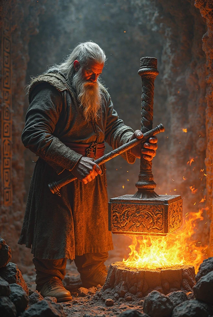 Highest quality, masterpiece, photorealistic, cinematic composition, (night time, atmosphere rarefied by dense smoke, volumetric smoke:1.4), medium shot, RAW photo of (a weary-looking but still proud and fierce-looking old Viking warrior, now the leader of his village, wearing a elaborated and detailed full chain mail|leather armour, sitting on a carved (wooden throne) furrowed with Viking runes and symbols, in the village meeting hall, some torches burn behind hanging from the walls, giving the scene a (dark atmosphere) but sculpting the forms in sharp chiaroscuro), imposing pose, (highly detailed skin), skin texture, (detailed face), detailed background, depth of field, (dark lighting:1.3), dramatic lighting, twilight lighting, volumetric shadows, highly detailed, intricate details, 8k, UHD, HDR, <lora:epiNoiseoffset_v2:1>