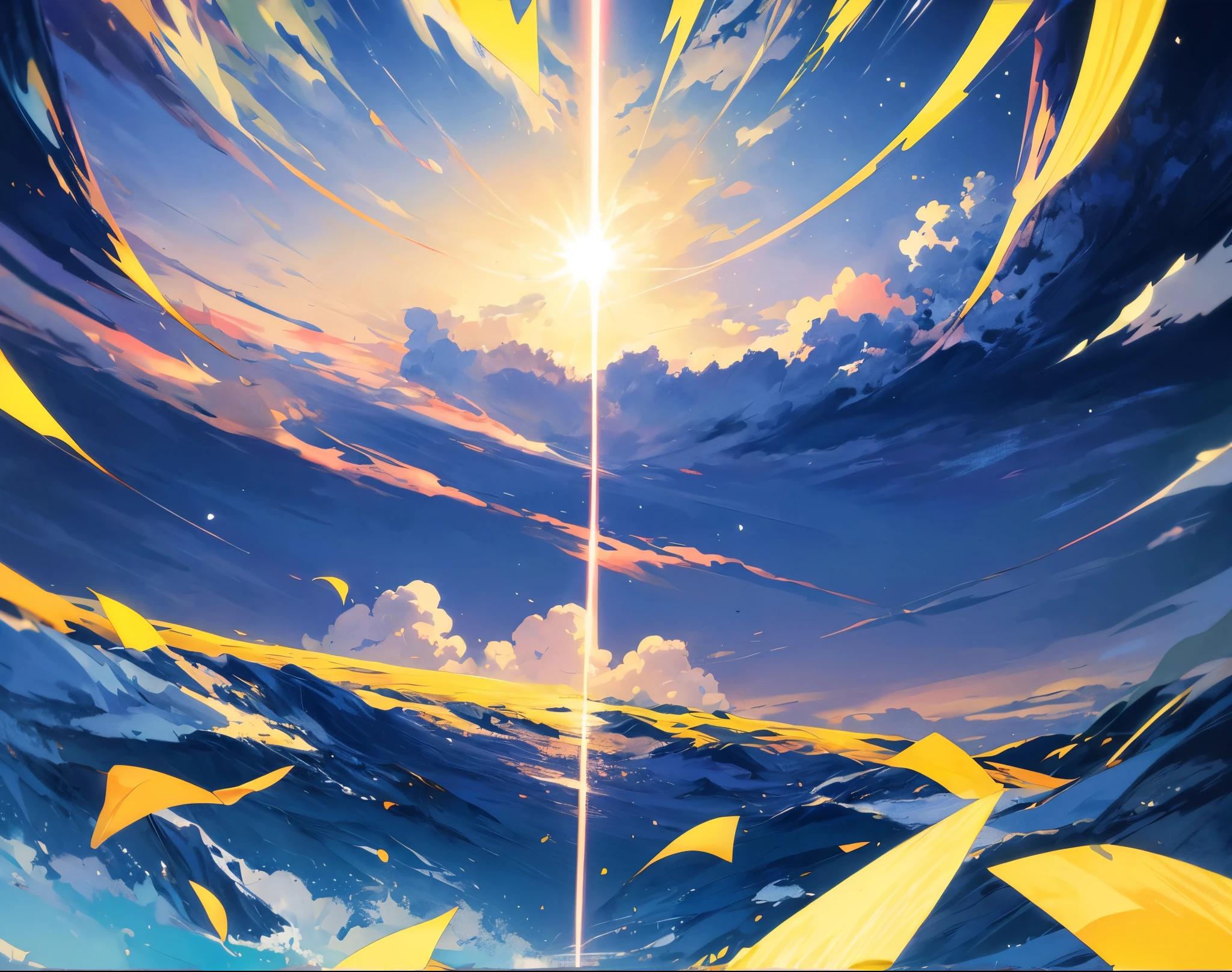 landscape , kimi no na wa style art with a  yellow and blue dominant color