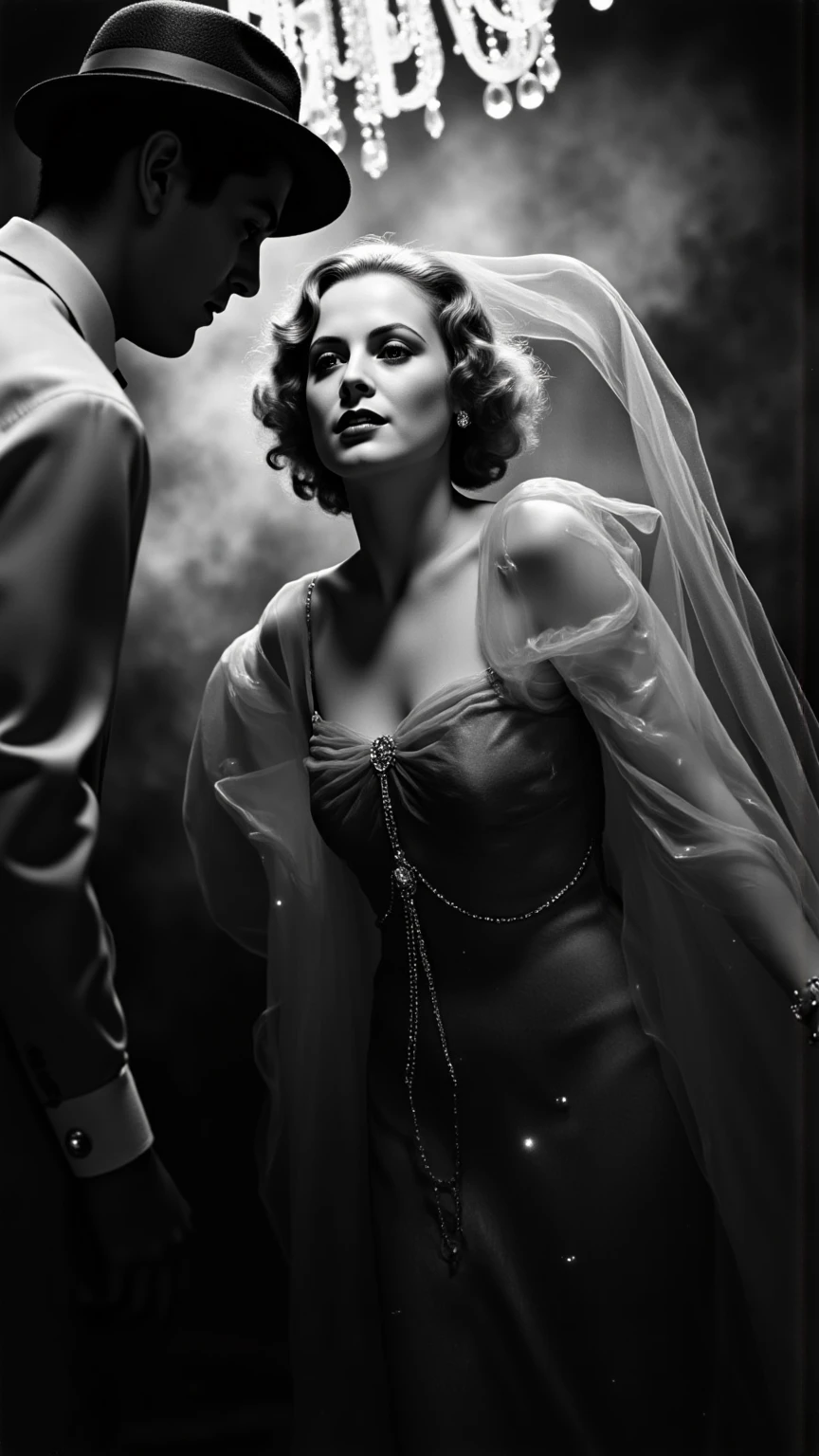 sunlight_str1, by Philippe Halsman, b&w photograph, two shot, people inside a night club <lora:sunlight_str1:1>