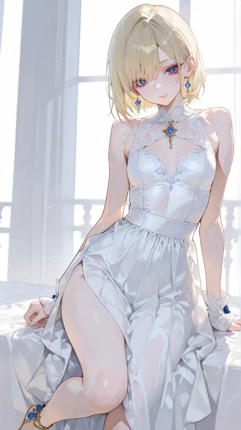 (enrich the image,Masterpiece quality)Beautiful 8K CG artwork,Goddess-like posture,Kneeling exercise,スリムでsoft,(transparent skin,Platinum Brand,bob cut,The skin is fair and juicy:1.3),Outlook part 1.2x enhanced silhouette effect,(white shorts,black knee high boots,Gold thread edging,Loose and obliquely lowered belt,Open tube top with back,The details are intricate and exquisite:1.1),the background is a little blurry,In flowering meadows,Temptation of attractive and voracious feet,drooling,Clothes that show body lines,blush,open your legs wide,attract,Platinum Brand,red eyes,wheezing,Trance,Breasts porori,soft,- Rubbed violently from behind,See through,Plug-ins,innocent smile,Dagger in hand,desert oasis,Marry the King of the Desert,Delicate veil of white lace,canopy bed,squirt,