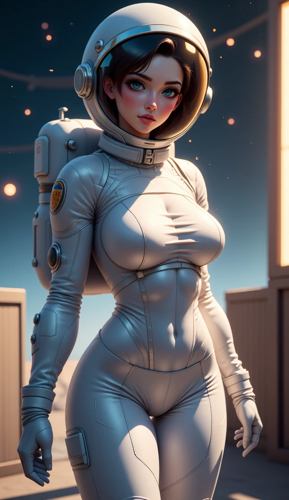 Sexy female astronaut, full body, muscle body, high detail, backlighting, ray tracing, depth of field, close-up, bokeh, Canon, UHD, high details, anatomically correct, super detail, 8k, best quality