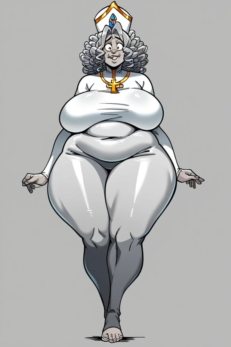 Concept art of pokemon fantasy woman, she has fat hips, incredible design , many clothes and have weapon, Pokémon, slim waist, fat hips and breasts, FINAL FANTASY WOMAN INSPIRATION, cow girl, cow pattern, all body shown, in full growth, whole character standing, grey skin, white hair, ULTRA HYPER BIG HIPS, all body shown, full growth, entire body, very fat woman