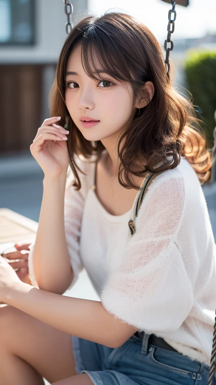 mix4, 20 days, Solo, Long_Hair, Nanase Nishino,plumw, Haruka Kaki, park, bench, Seated, (8K, RAW photography, Best quality, Masterpiece:1.2), (Realistic, Photorealistic: 1.37), Professional lighting, photon maping, Radio City, physically-based renderingt