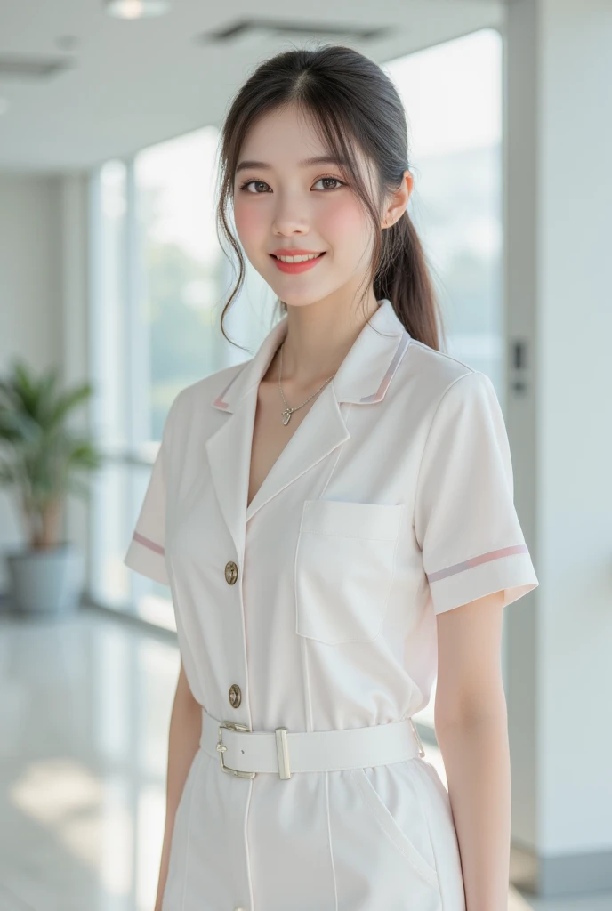professional photo, hdr, dsrl, 8k, masterpiece. 1girl, beautiful korean girl, beauty face, , slender body, long leg, pale skin, beauty body, long curvy hair, beauty eyes, walking with a cute white puppy, on Kyoto, no body on background, beauty face, beauty noose, beauty lips, beauty eyes, wearing a japanese high school uniform, no coat, no jacket, no vest