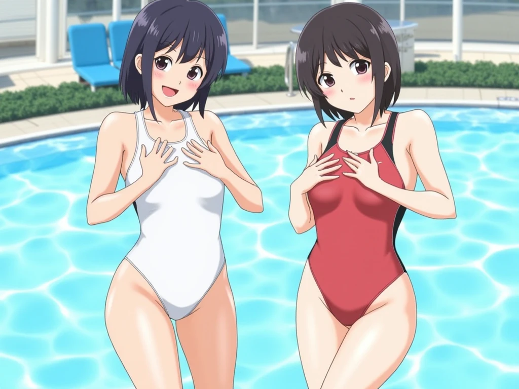 by 2 person, Two Girls, Onodera Kosaki, , smile, View your viewers, , got it, Flat Color, 2D, Anime Coloring, Jagged lines,naked,naked,,Pussy,Pussy,((Highest quality, High resolution, Pixel perfect, 4K)), (1 Girl), (Beautiful Anime Girls), Observe the audience, Perfect body, (blush), smile、Open your mouth a little、 (naked)、(Sweat)、、Wet Hair、naked,naked,Pussy,Pussy, 、 summer、School swimming pool、dark、 Sitting,Sailor suit,Nipples,Nipples,