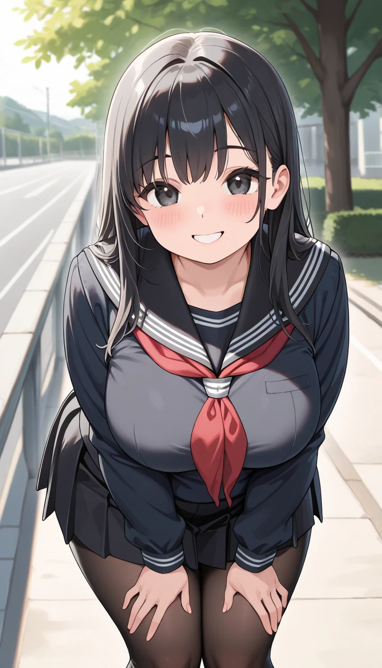 (masterpiece), (1 serious public discipline chairman: 1.3), (super thick and plump body: 1.3), (huge breasts and butt)), (small head: 1.2), (extremely small uniform)), (shiny skin: 1.2), (speech while crouching on the schoolyard morning stand))