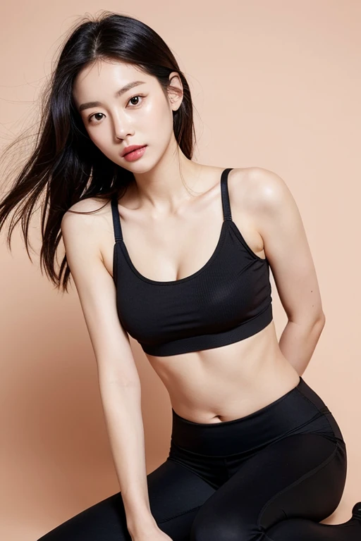 The beauty of 8K raw photos:2.0, Japanese woman, pony tail, 18 years old, great face and dark eyes, looking at the viewer, big smile:1.7, show your teeth, wet hair, show the crotch, spread the legs wide, show cameltoe, tiny top, (orange sports wear:1.2), shinny skin, realistic:1.9, very detailed, standing full body shot, High resolution RAW color photos, professional photos, Taken at the studio, plain wallpaper, girl sexy portrait