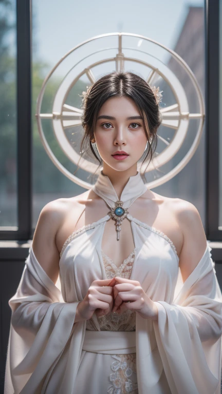 (One girl casts magic), (Himiko:1.2)Woman wearing multiple layers all over her body(Magnesium heavy metals:1.2)、(Priestess clothing with intricate patterns:1.2)、No Underwear、Sit on a stool、Both arms are stretched out to the sides、(insanely detaileda、bloom:1.5)、Shingon Esoteric Buddhism Worldview、Detailed mandala background、Glowing skin、teats、Short Bob Cut Hair、Nicely aligned neckline、fullllbody、 ArtGerm, Ultra-detailed, Intricate and detailed art of color trends in the Art Station Triad, intricate detailes, 8K resolution