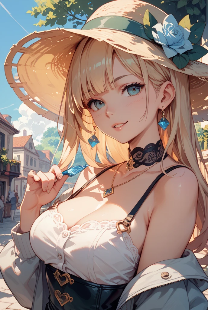 (Best Quality,Unparalleled Masterpiece:1.4),Ultra-Detailed CG 4K,(Ultra-Detailed Clear Absurdly-Vivid Mint Big Eyes:1.2),Gorgeous Round Detailed Face(Voluptuous:1.4)Elf(Gigantic Breasts:1.8)(Voluminous Long Blonde Hair: 1.4),ADULT(Bangs, Sidelocks:1.2)Seductive(intricately detailed white dress:1.3)(Zelda)(Celestine Lucullus: 1.2)(Solo:1.4)(1Girl: 0.5)(Facing Viewer:1.2)(arms behind back:1.2)(Cowboy Shot:1.2)(from above:1.1),Skindentation(Curvaceous:1.4)(Curvy:1.4)(Bimbo: 1.4)(Normal Waist: 1.2)(Thick Lips: 1.3)small-nose(light smile: 1.2)Rocks,Trees, Plants,Bush, (Erotic face:1.4)