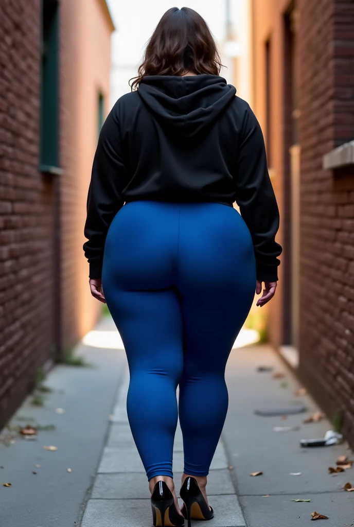 (african-american, pretty smile, hazel eyes, full figured,) walking away from the camera, (cute:1.1) girl, (wearing leggings:1.1), (beautiful:1.1) landscape, (vivid colors, sharp focus), (photorealistic:1.37), (ultra-detailed, highres), (bokeh), (studio lighting:1.1)