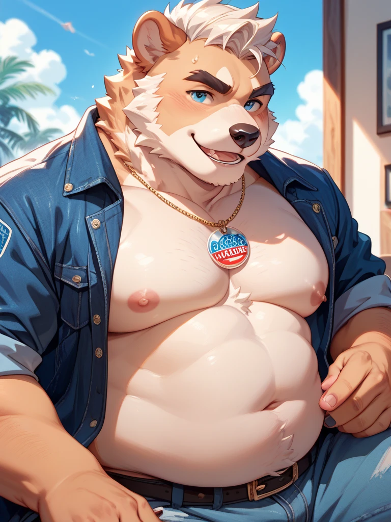 (solo)), males, anthro (beagle), ((white briefs, white briefs bulge)), ((sitting on leather couch)), ((large nipples:1.2)), front view, close up, by personalami, by ruardri, by thebigslick, by kenket, hairy, ((cozy house, living room, wood paneling, family picture on wall, taxidermy on wall, window, sunny, detailed background)), slightly chubby, belly, older male, mature male, elderly anthro, jowls, floppy ears, long ears, skin wrinkles, grey pubic hair, leaking cum, gay, trucker hat, sweat, grey fur on face, grey facial hair, big dog nose, holding beer can, panting, mouth open, tongue out, tired