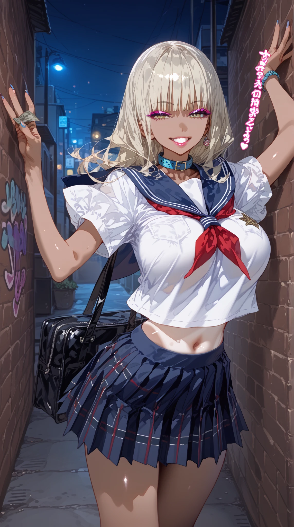 (masterpiece:1.2、Highest quality、Tmasterpiece)、(1 female)、alone、classroom、Day、(Squat:1.2)、whole body、beauty、blonde、Twin tails、blue eyes、(Sailor suit:1.4)、(Dark Skin:1.4)、break、Big Breasts、Long sleeve、Earrings、lipstick、(pantyhose:1.2)、weaty、choker、blush、Covered breasts、Bangs braids、(Thick lips:1.2)、((Stick out your tongue:1.1)),(Spit drips:1.2)、(Pet poses),(Blowjob pose:1.2)