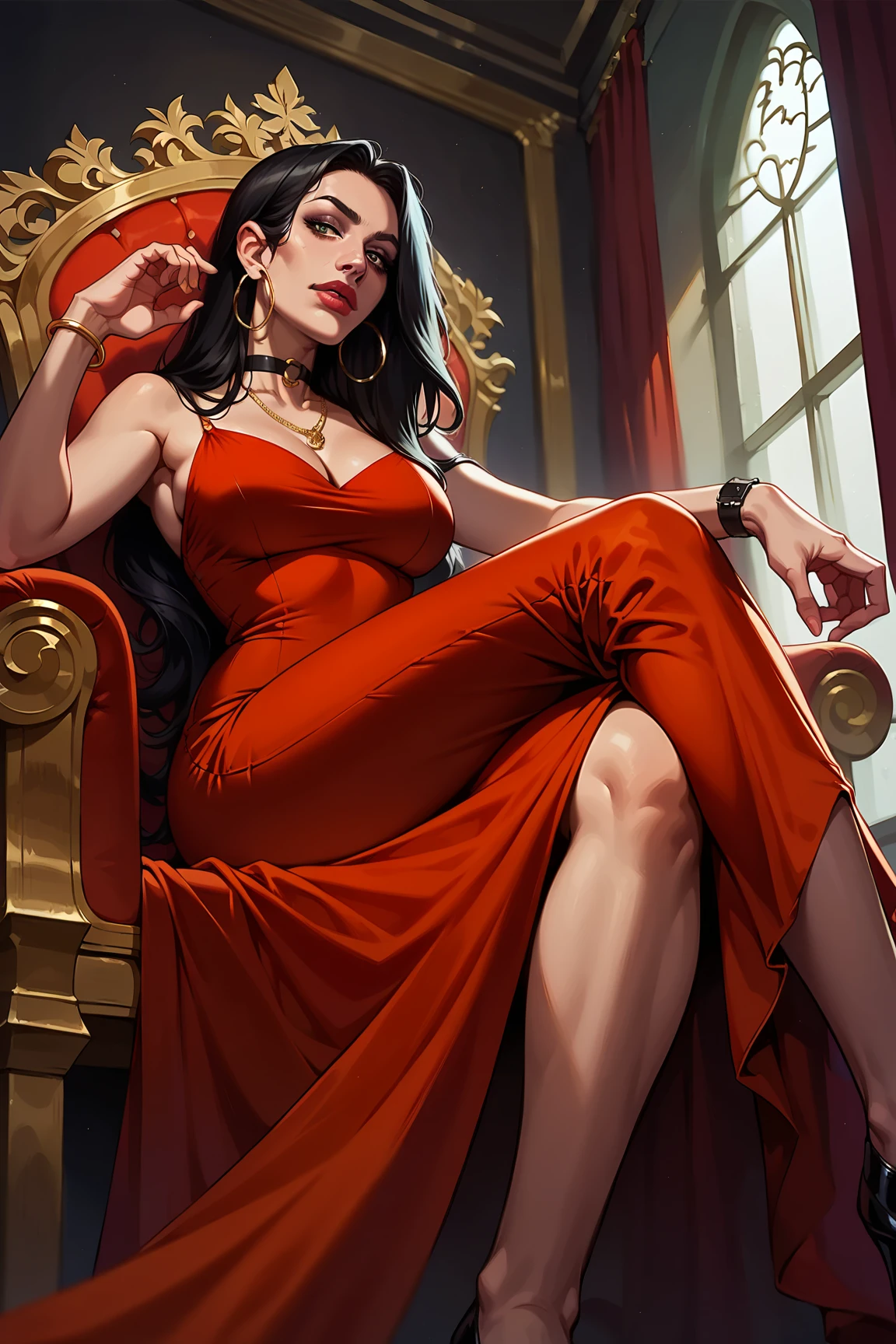 a beautiful, elegant , detailed face, beautiful eyes, full lips, long eyelashes, gorgeous wavy hair, red lips, flowing dress, graceful pose, cinematic lighting, dramatic shadows, highly detailed, photorealistic, 8k, best quality, masterpiece