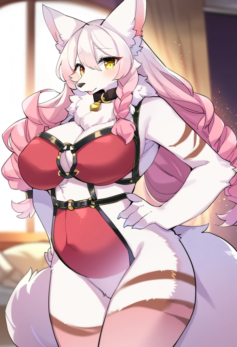 1 person、juvenile、Shota、golden retriever man, slender、masterpiece、highest quality、Exposed light pink lace underwear、Bra with ribbon、Knee-high socks、garter belt、Swollen crotch、smile、Showing teeth、One eye closed、Nightclub、Embarrassed face、Sweat flying
