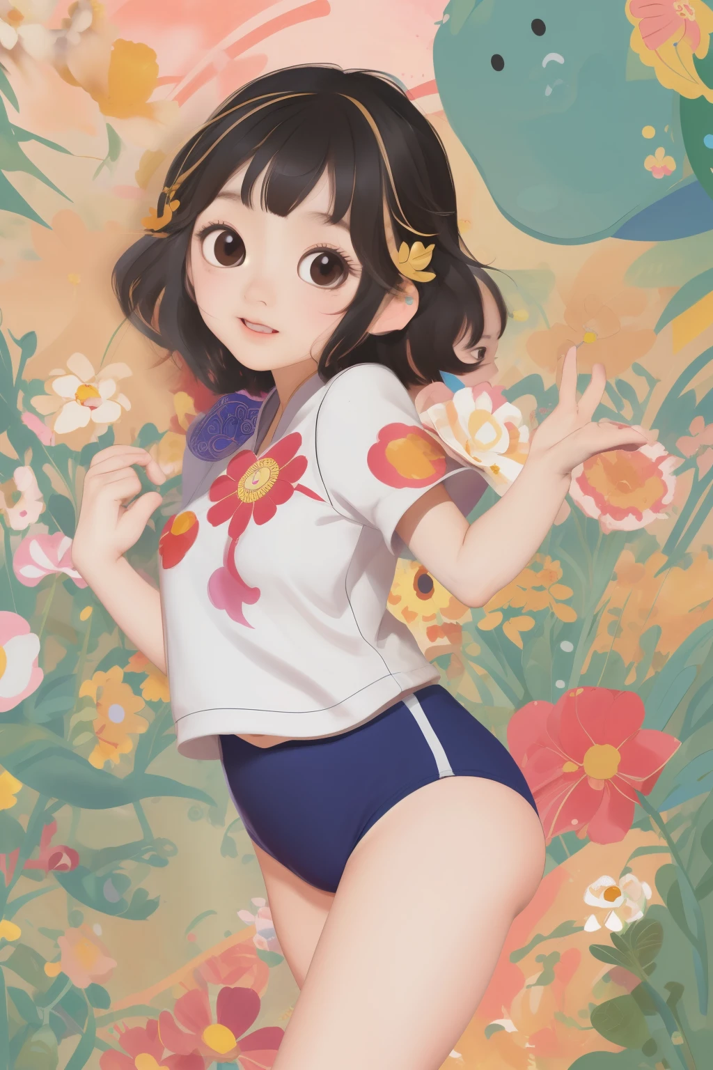 Disney Style, back view, most beautiful girl ever、Chibi, beautiful spring afternoon、looking at viewer, tiny thong.