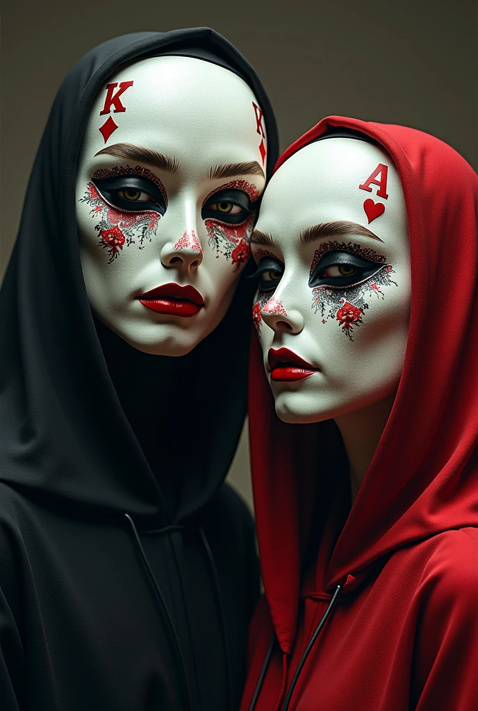 戴着扑克牌面具的人,exquisite details,Highly Realistic,Professional Quality,4k HD,Master Paintings ,True lighting effects,Rich texture,fantastic color,Unique charm,People wearing playing card masks that place equal emphasis on atmosphere and emotion,digital art,conceptual art style