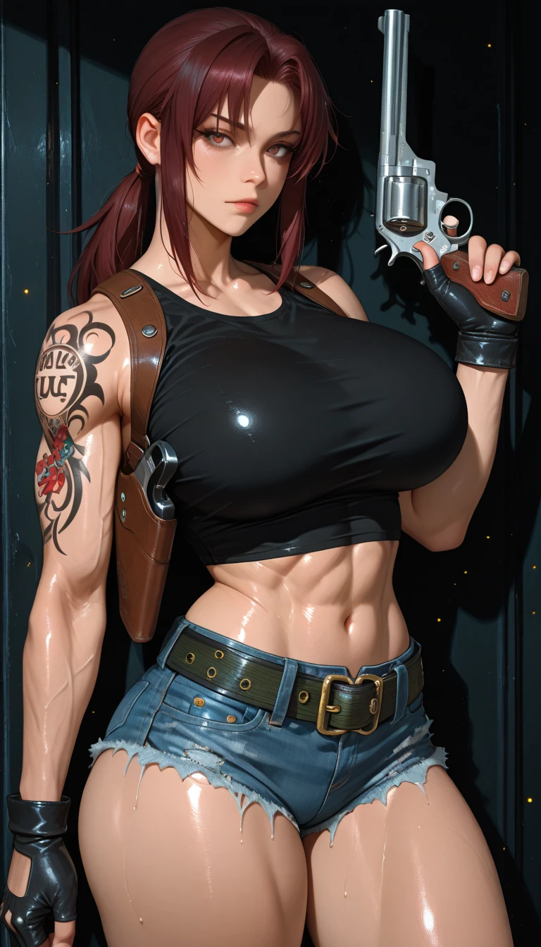 Best quality, Works of masters, A high resolution, 1girl, Super beautiful face, super beautiful eye, Super beautiful red mohawk hair,(MagazineCover:1.2),Trendy Harajuku-inspired rock outfits,Expose shoulders, tons of tattoos and piercings, accentuated super huge enormously gigantic nude tits and nipples exposed