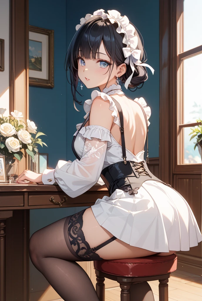 (Best quality, 8k, 32k, Masterpiece, UHD,:1.2),RAW, human, 1girl,ultra cute , ultra cute, natural lighting,transparent shining eyes, 20yo,medium breast ,femur, fair complexion , flushed face, ,breast, embarrassed, ,from below , ultra cute, Homemade Country Dress,long-sleeved dress in muted colors, Handmade apron for practicality and style, sturdy fabrics like cotton, from behind and below, Showing White panties, skirt lift, legs spreading,, emphasizing the ass,on all fours