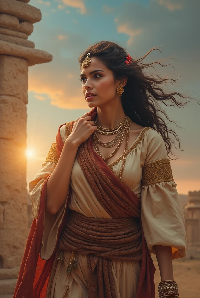 described as a strong and determined woman, representing a model of authority and conformity to traditional norms. No specific details are provided about his physical appearance., but you can imagine that it has typical features of the region, with brown skin, dark eyes, and traditional clothing that covers most of their body