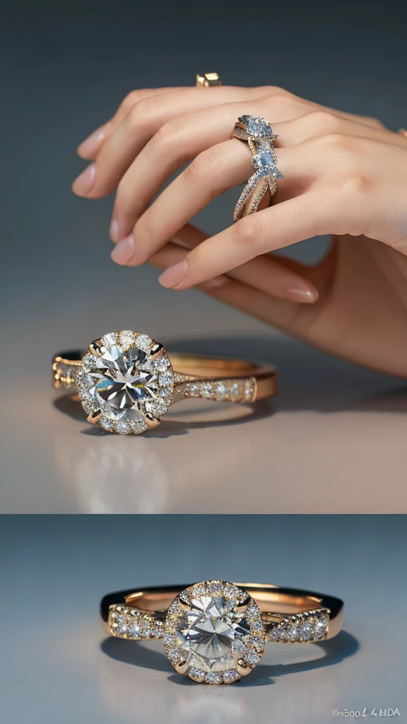 ((beautiful hand))，Certainly５Dita、Wear a beautiful gemstone engagement ring,clear nail