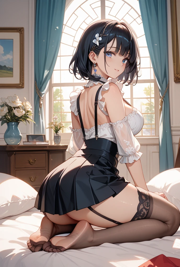 black rose fairy kisses the flower. That fairy is smaller than a flower. The neat costume gives off a mysterious luster. flower garden, Natural light,(highest quality), (table top:1.3), Super detailed, highest quality, table top, (game CG:1.4), NSFW, detailed beautiful face and eyes,Breasts that are about to explode、Lingerie with a small area, big and full breasts、 (see through panties:1.2),、、, anime girl squatting, Beautiful anime girl squatting, bend your body, highly detailed giant shot, , bottom shot, looked back、