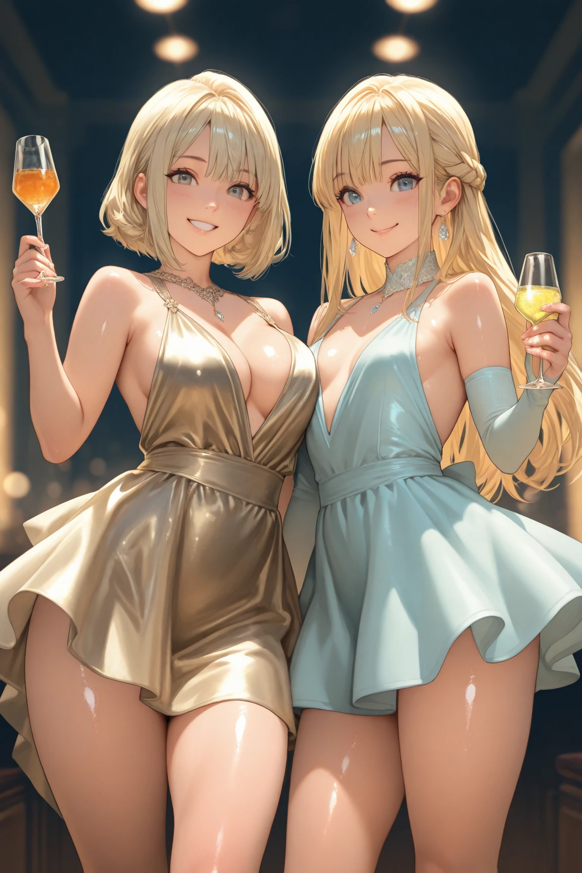 Korean Idol Mature Woman Wavy blonde with bangs short hair Fuller lips Shiny metallic blue cheongsam long dress ((dressing)) Looking into the camera Duck mouth Sweaty, shiny skin Bright red lipstick A rooftop with a beautiful view of Beijing's nightscape Photorealistic Blushed Cheeks She rolls up her clothes to show her pussy:1.7