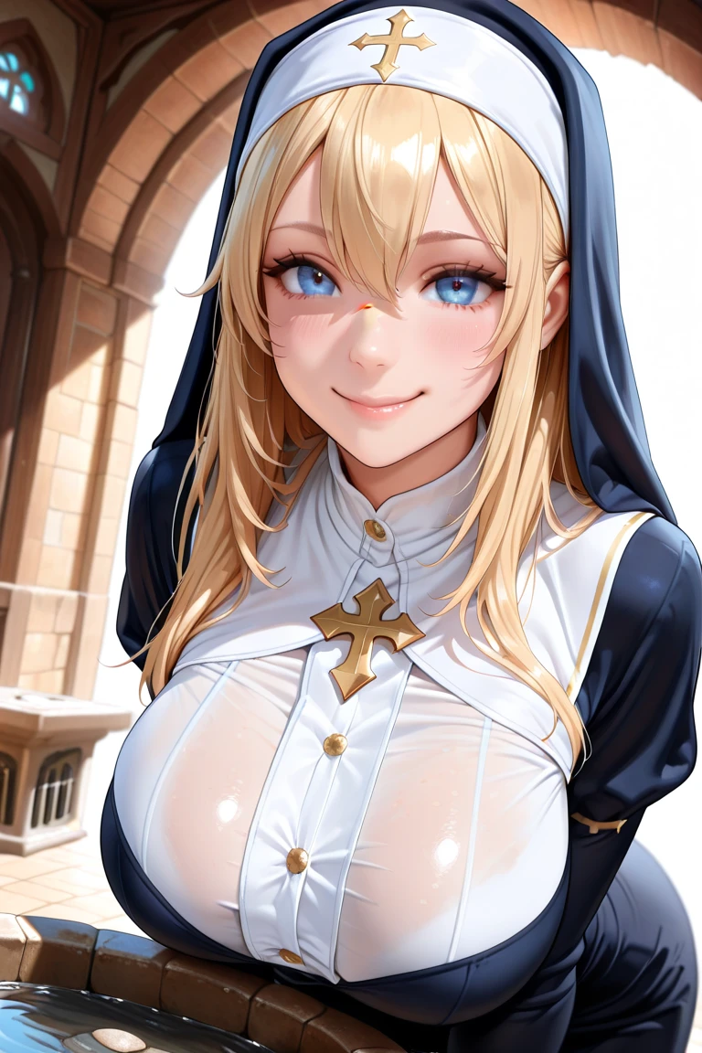 master piece, highest quality, best quality、details、fine detailasterpiece、official art,、Profile Style、(((white background)))、(((simple background)))、(arms behind back:1.1)、(1girl:1.limming:1.4)、(looking at viewer:1.8)、(Large Breas、clavicle、(((NSFW)))、(Completely naked:1.3)、bSmile,One girl、solo、、Cleavage、choker、Chite Capelet、Blue Eyes