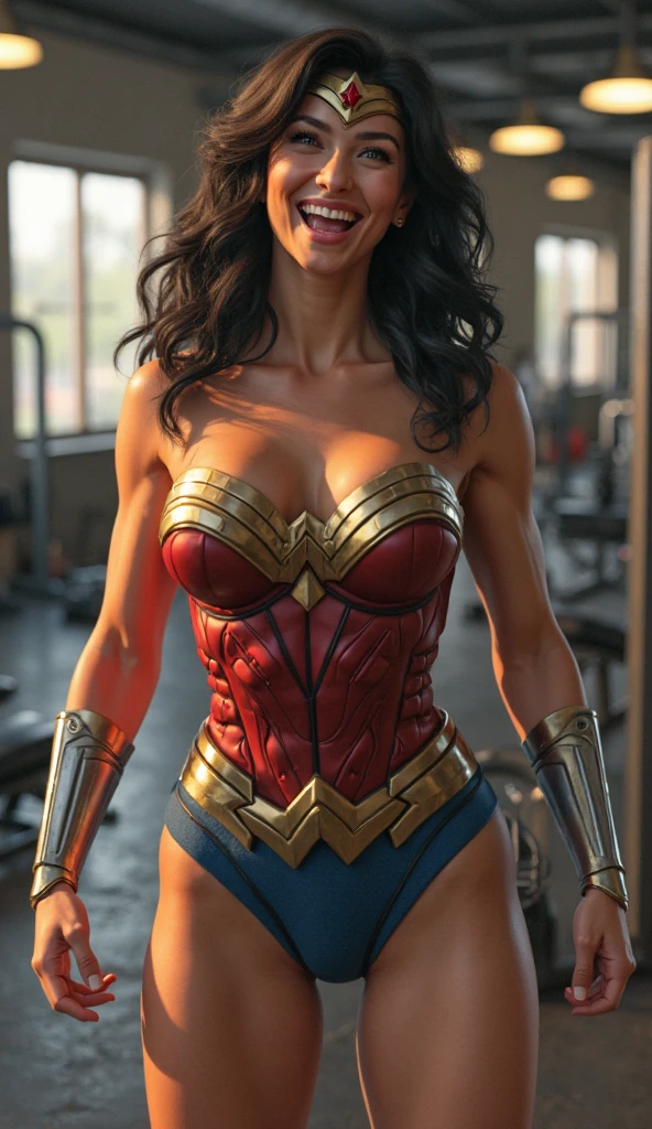 Cinematic soft lighting illuminates a stunningly detailed and ultra-realistic Wonder Woman bodybuilder, muscular that is trending on ArtStation. Octane is the perfect tool to capture the softest details of this 16k photography masterpiece