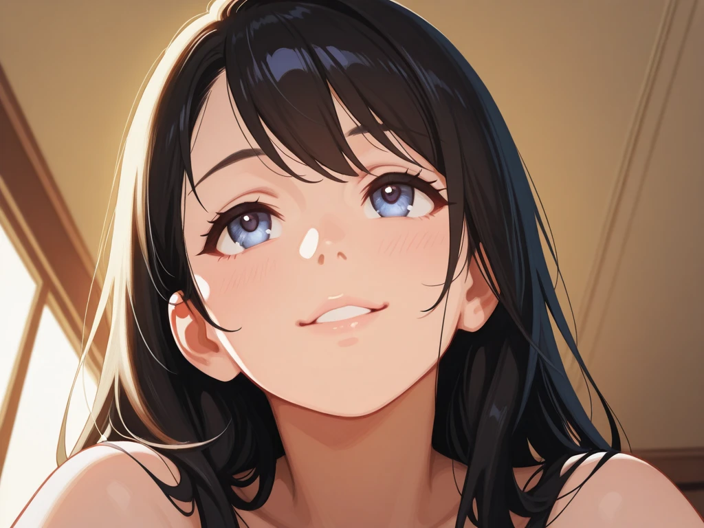 (masterpiece, Highest quality:1.2), {best quality}, {very aesthetic}, {ultra-detailed}, {best illustration}, nsfw,,One girl, bed, Bobcut, Bluish black hair、{best quality}, {very aesthetic}, {ultra-detailed}, {best illustration}, nsfw, smile, upturned eyes, lips, tongue out, cum on tongue, chin up, close up